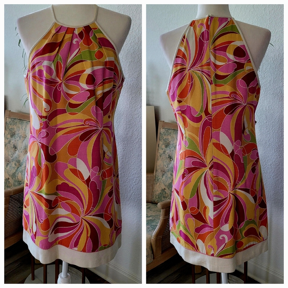 EUC Laundry by Shelli Segal Bright Multicolored Sleeveless Halter Dress Sz 12